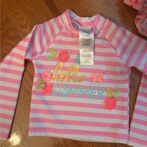 i play. Pink and White Striped Kids Swim Rashguard